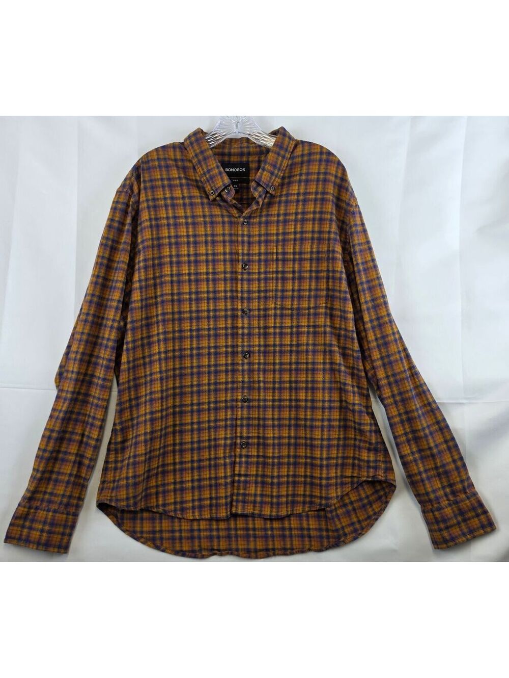 Bonobos XXL Slim Fit Men's Plaid Button-Down Shirt in Yellow and Blue Cotton-98%